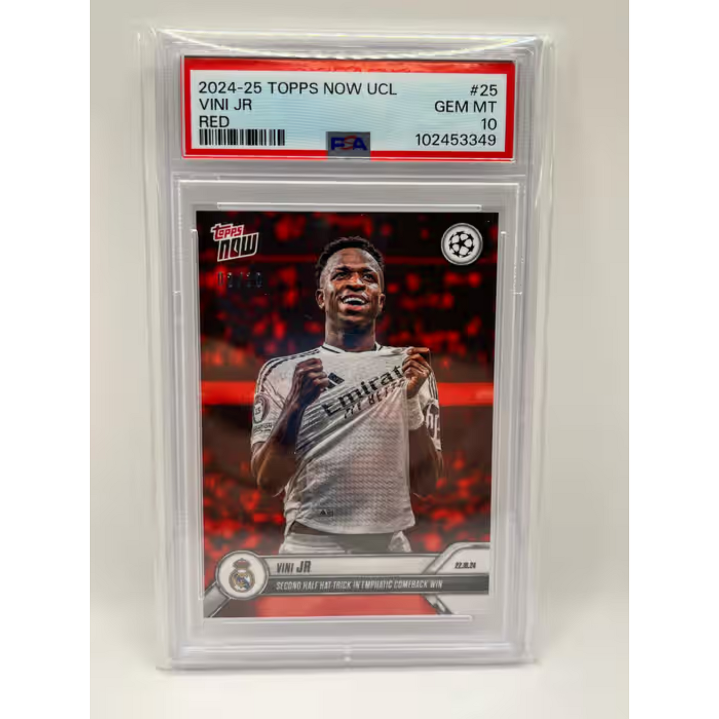 2024 Topps Now UCL Real Madrid Vinicius Junior Red /10 PSA GEM Mint 10