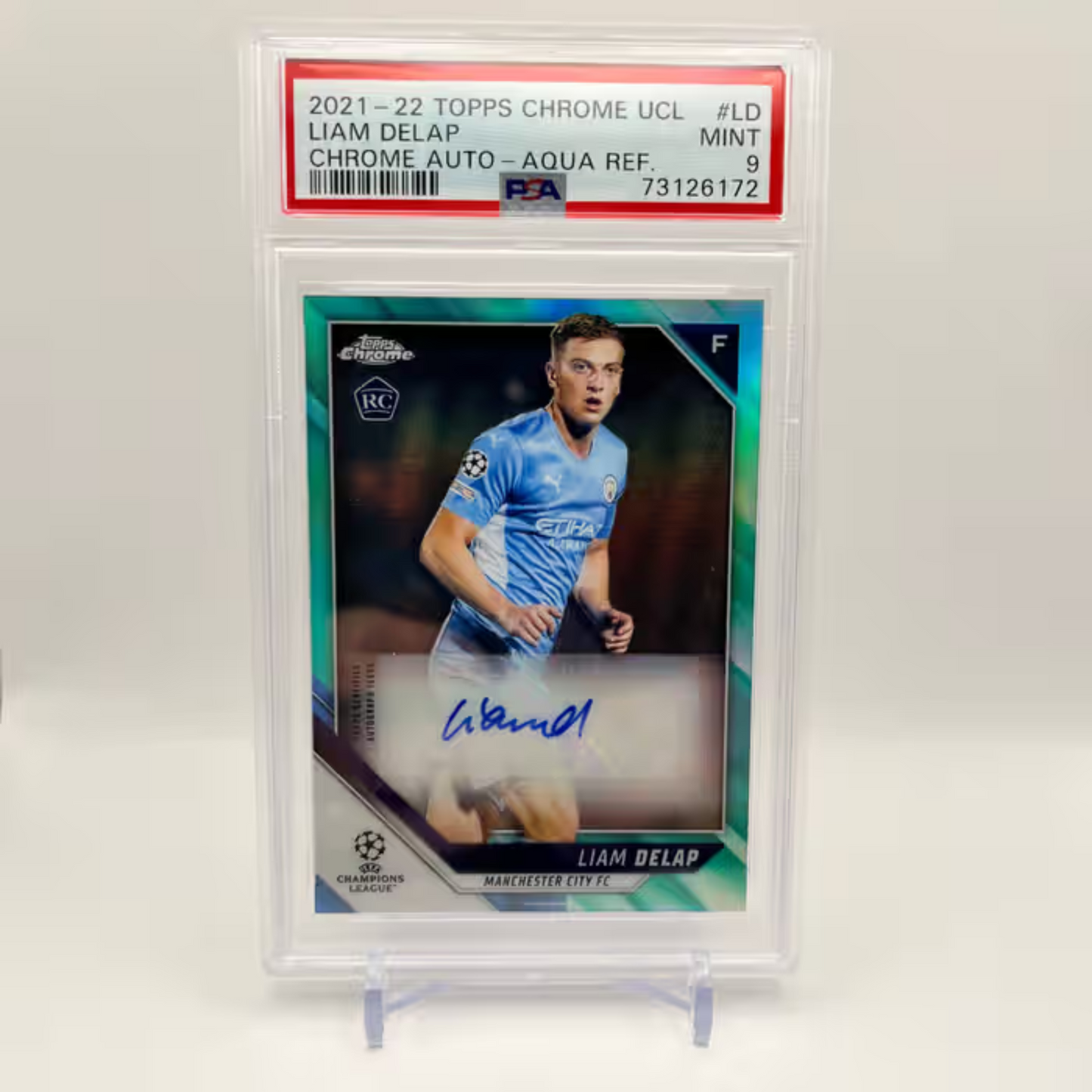 2021 Topps Chrome UCL Liam Delap RC Rookie Card Auto Aqua /199 PSA 9 Mint