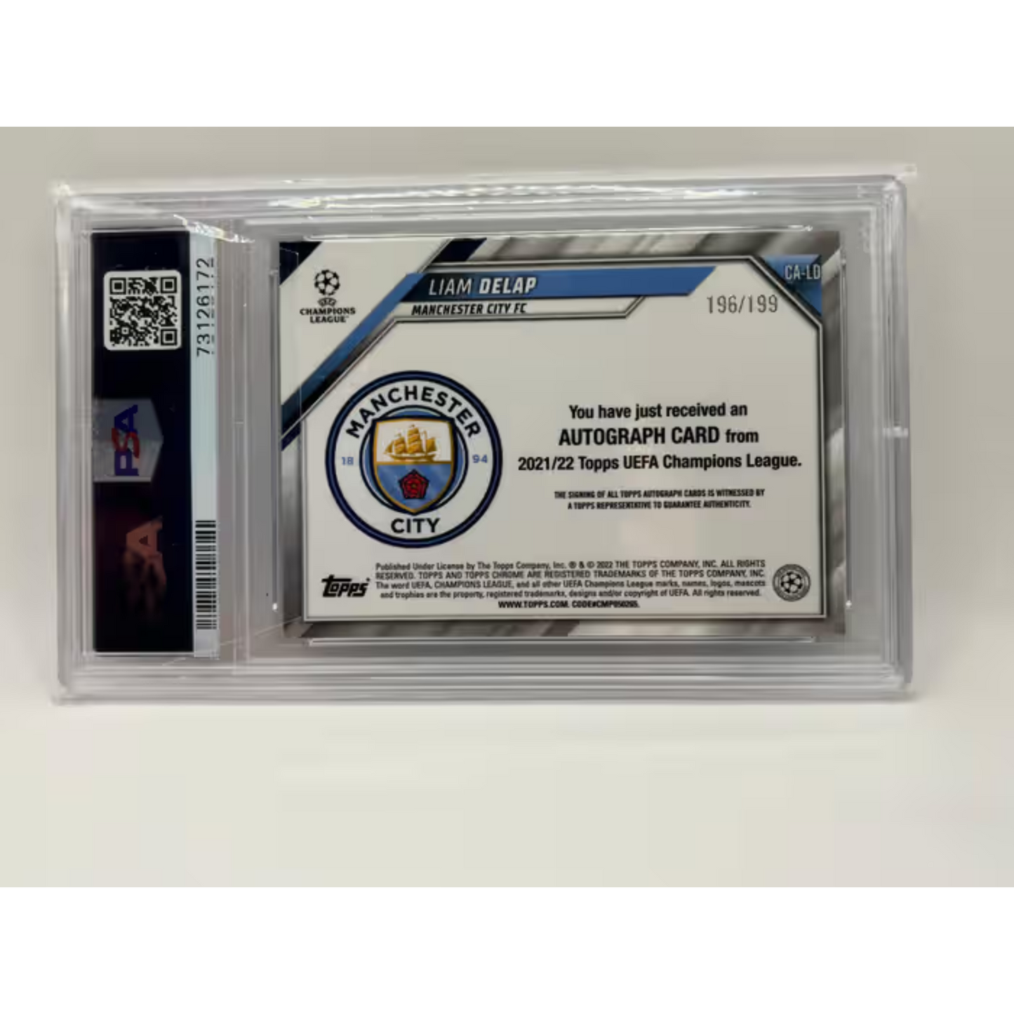 2021 Topps Chrome UCL Liam Delap RC Rookie Card Auto Aqua /199 PSA 9 Mint