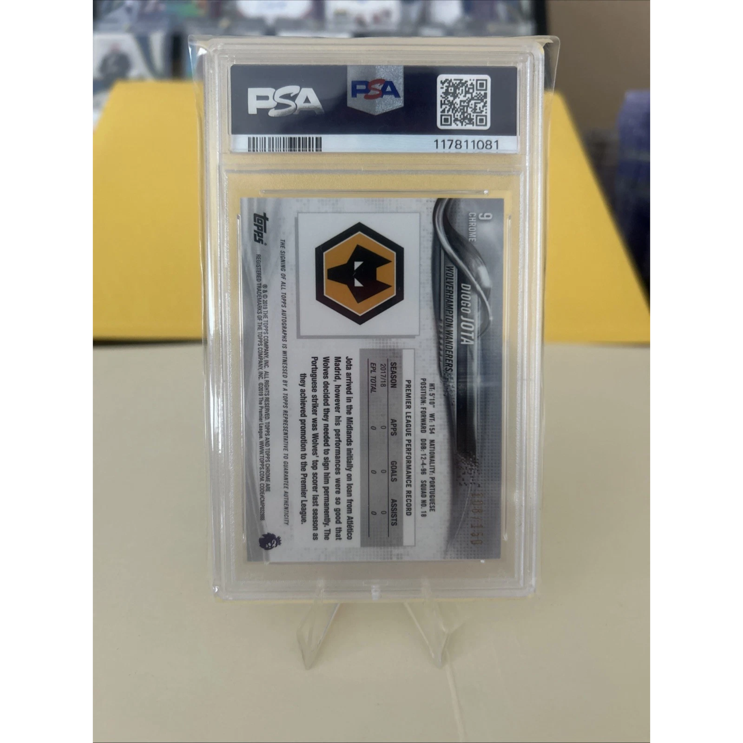 2018-19 Topps Chrome Premier League Diogo Jota Blue Refractor Autographs /150