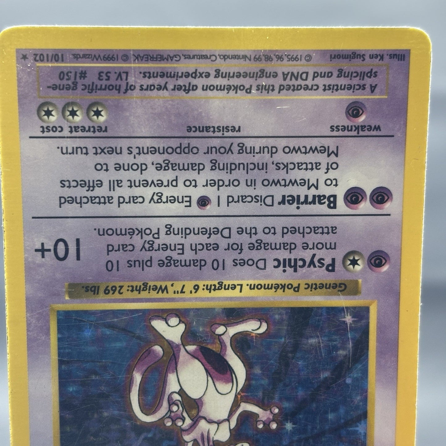 Mewtwo 10/102 Shadowless Base Set Holo Rare Pokemon Card TCG Vintage 1999 DMG