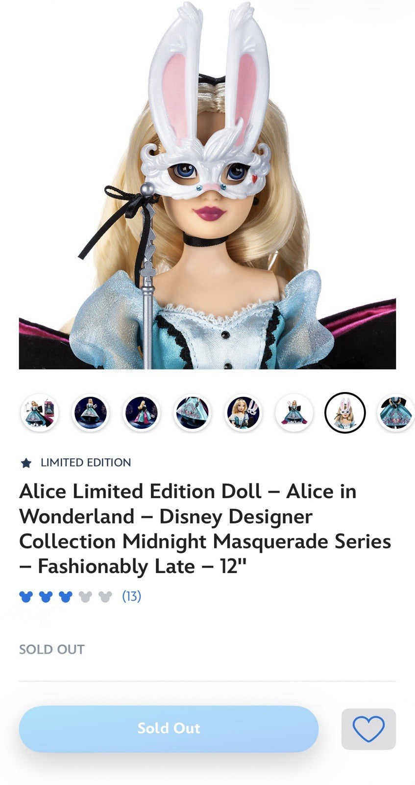 Alice Limited Edition Doll  Disney Designer Midnight Masquerade Series LE /4000