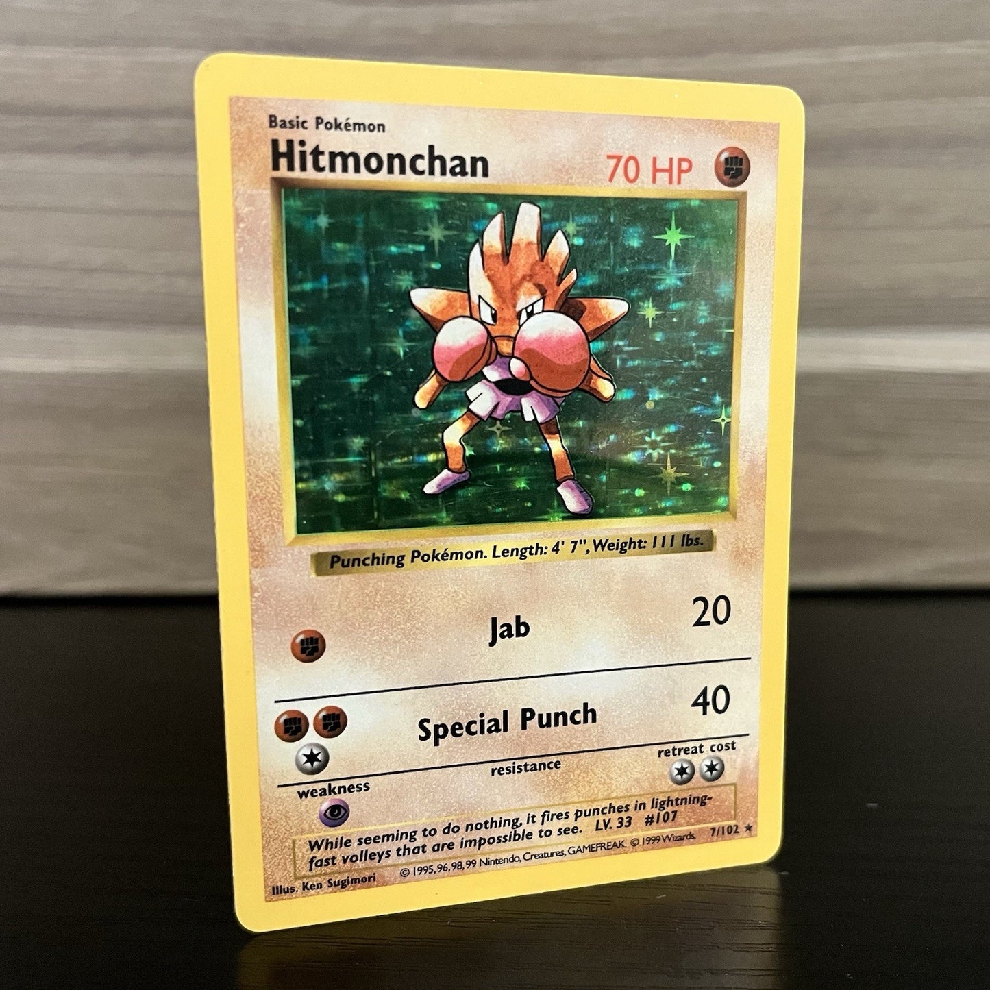 1999 Pokemon TCG Hitmonchan Base Set Shadowless Holo Rare 7/102