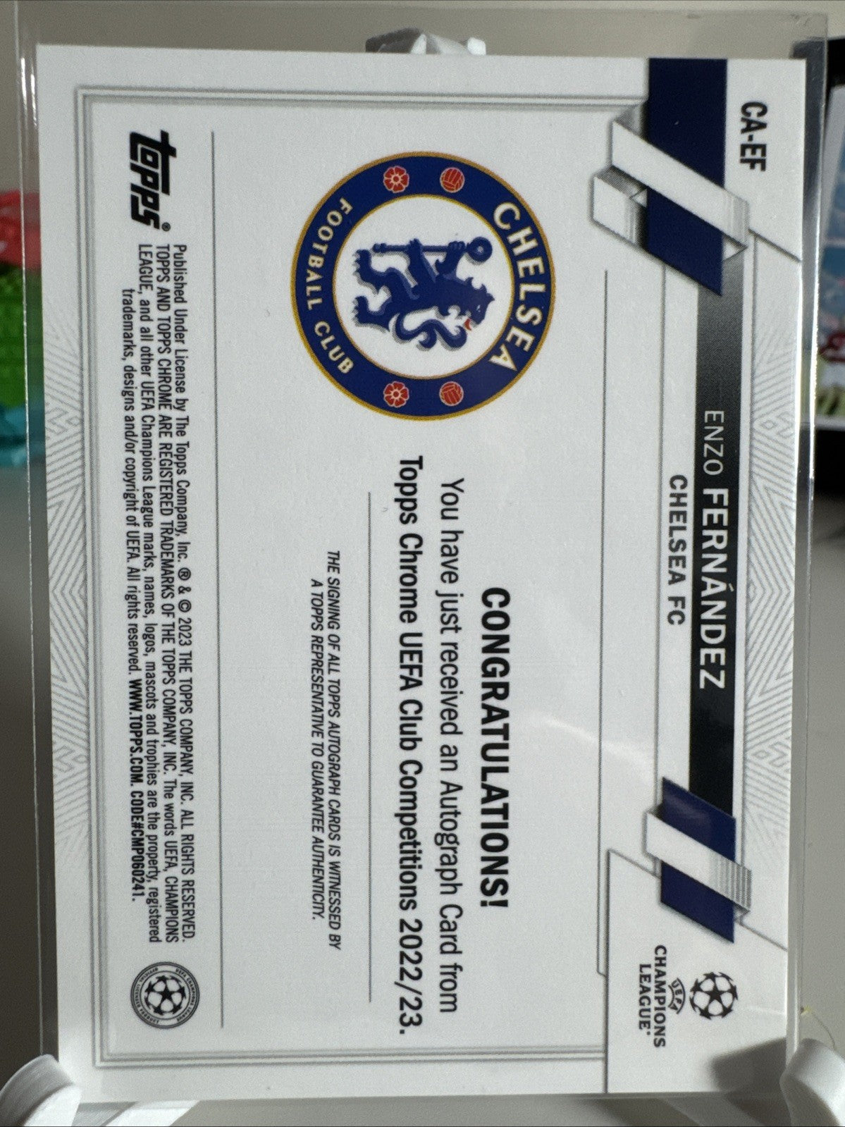 Enzo Fernandez auto RC 2022/23 Topps Chrome UEFA Club Competitions Autograph