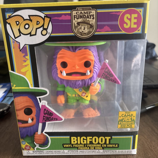 Funko Pop Camp Fundays SDCC 2023 Blacklight Bigfoot 6" LE 850 Orange Face