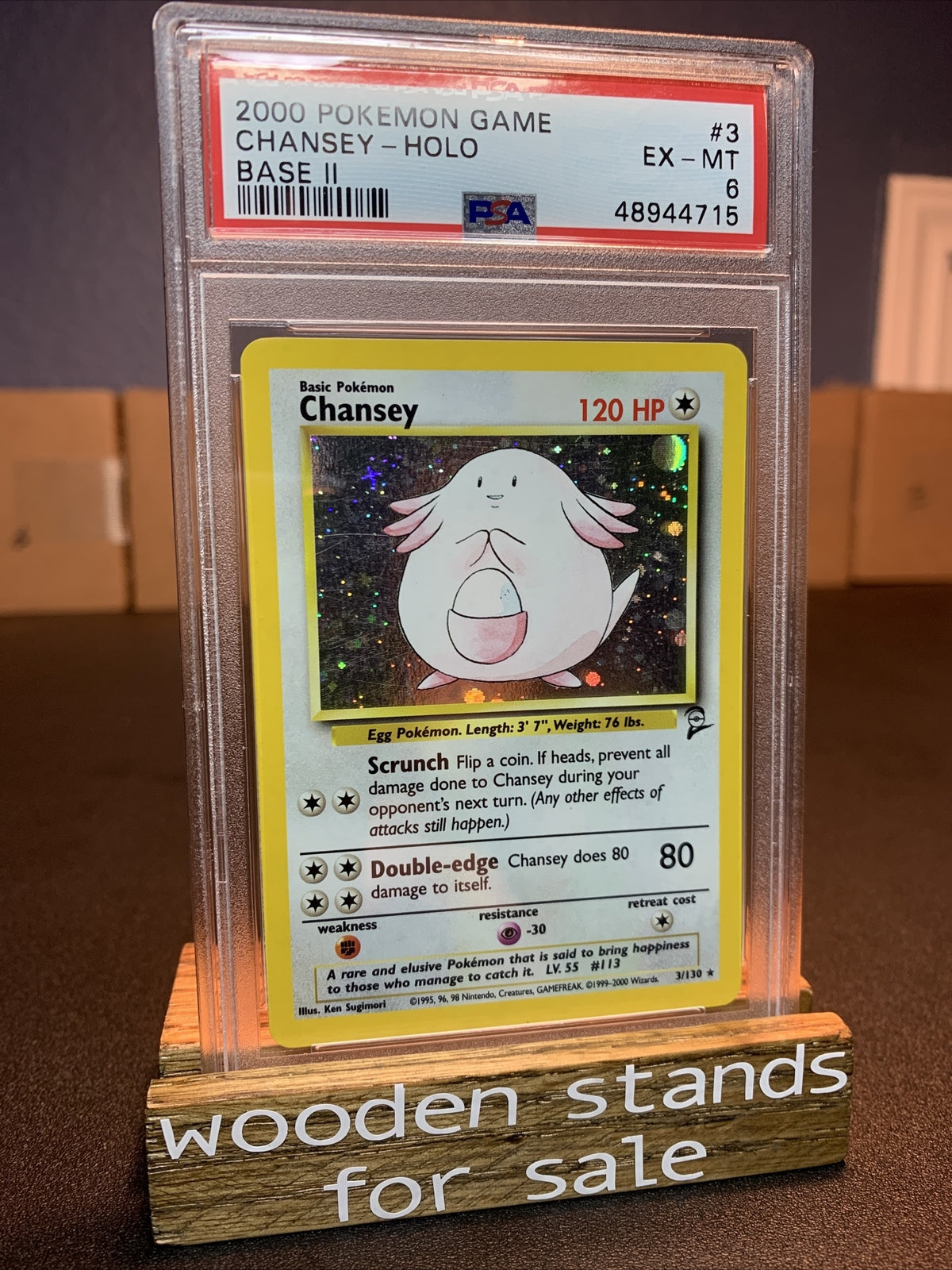 PSA 6 EX-MT Chansey 3/130 Base 2 Set Holo Pokemon Trading Card