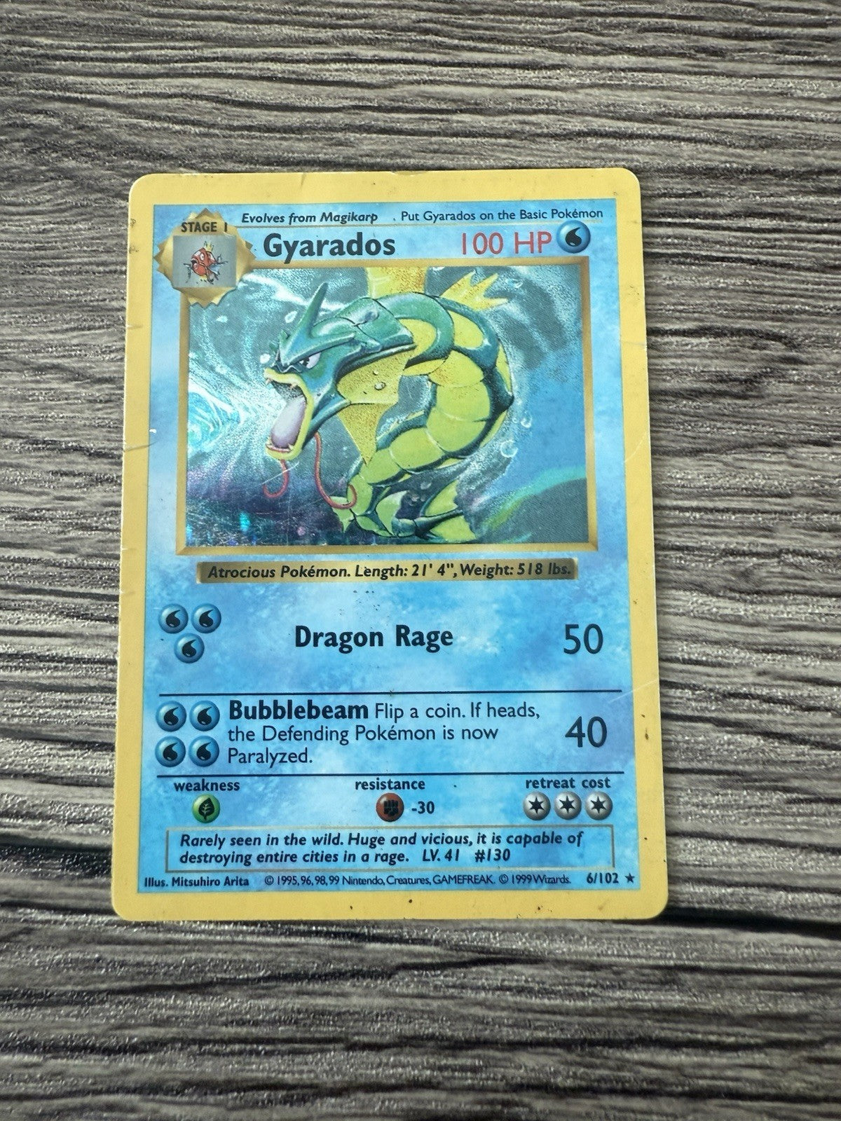 Pokemon Gyarados Holo Rare Base Set Shadowless #006/102