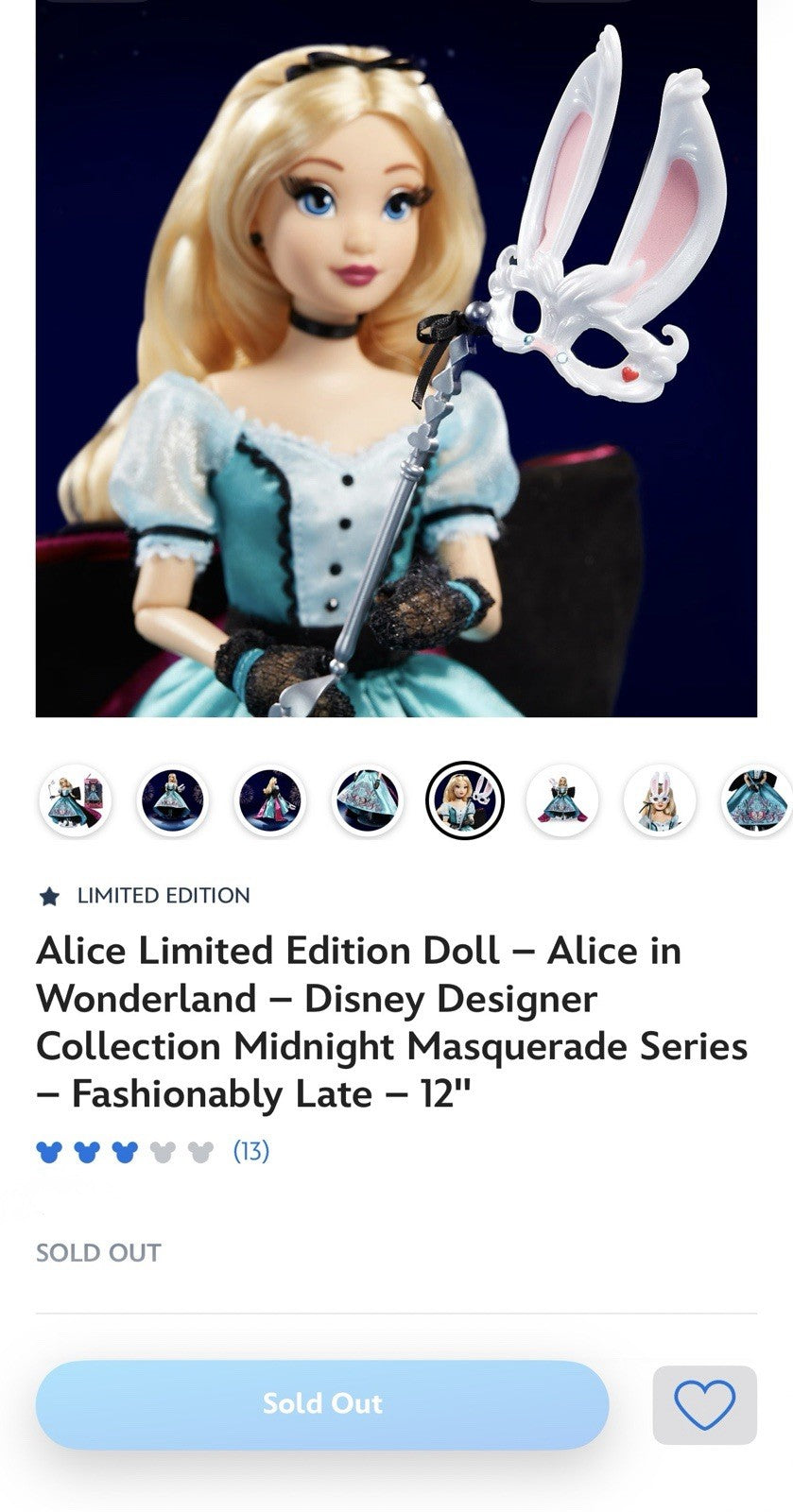 Alice Limited Edition Doll  Disney Designer Midnight Masquerade Series LE /4000