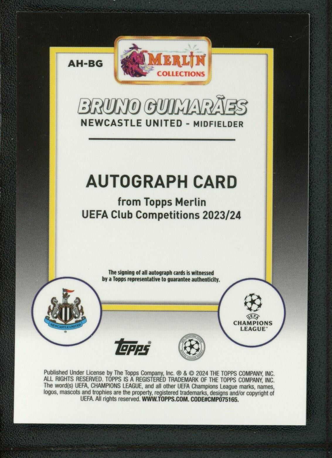2024 BRUNO GUIMARAES 057/150 AUTO TOPPS MERLIN UEFA CHAMPIONS LEAGUE WAVE