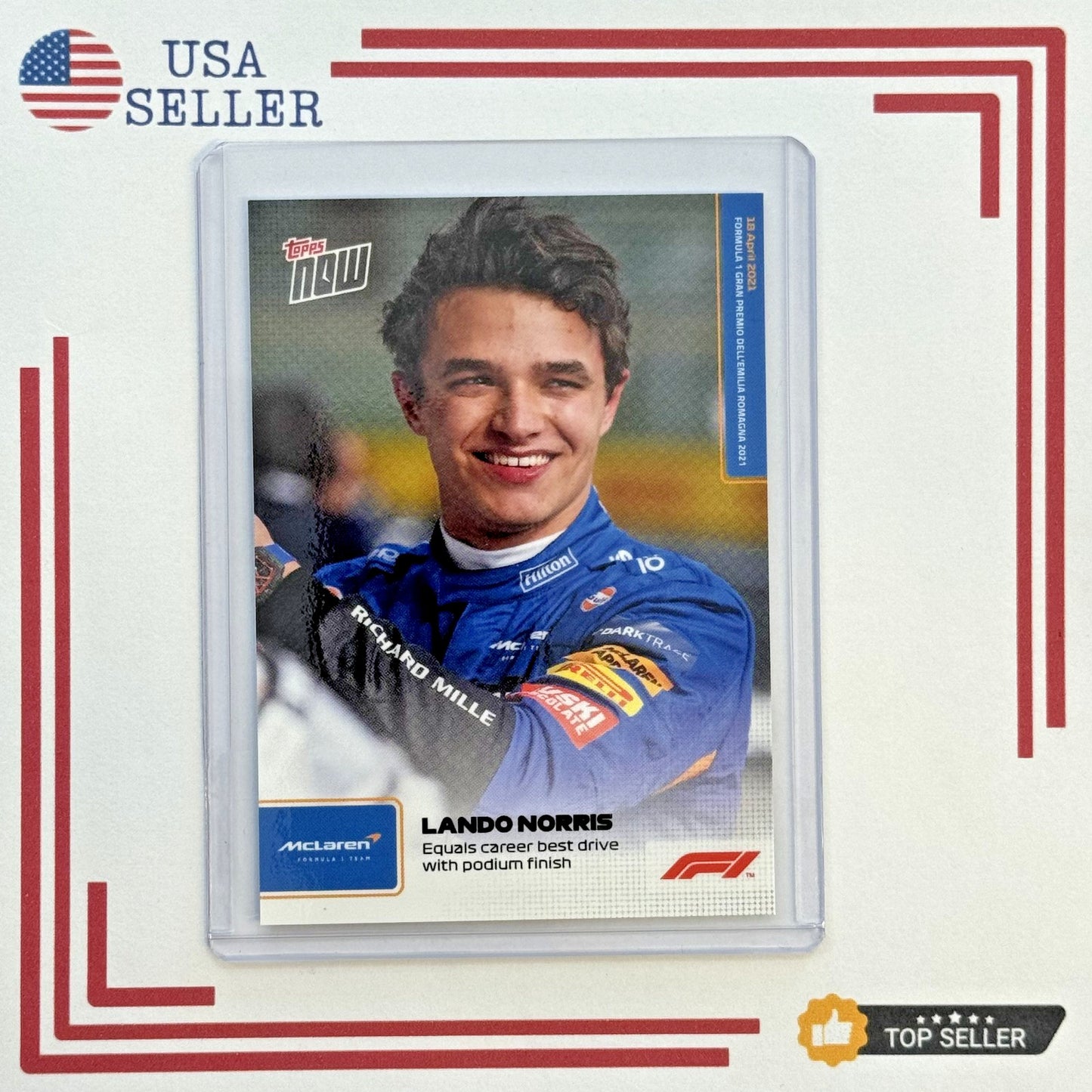 2021 Topps Now F1 Formula 1 #5 LANDO NORRIS Rookie Mclaren Podium Finish Card