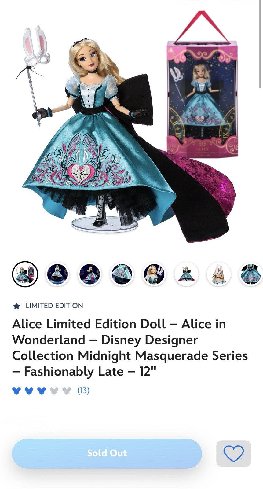 Alice Limited Edition Doll  Disney Designer Midnight Masquerade Series LE /4000