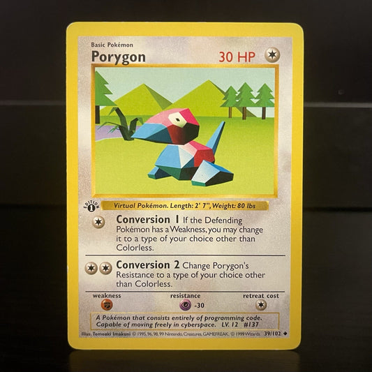 1999 Pokemon TCG Porygon Base Set 1st Edition Shadowless Uncommon NonHolo 39/102