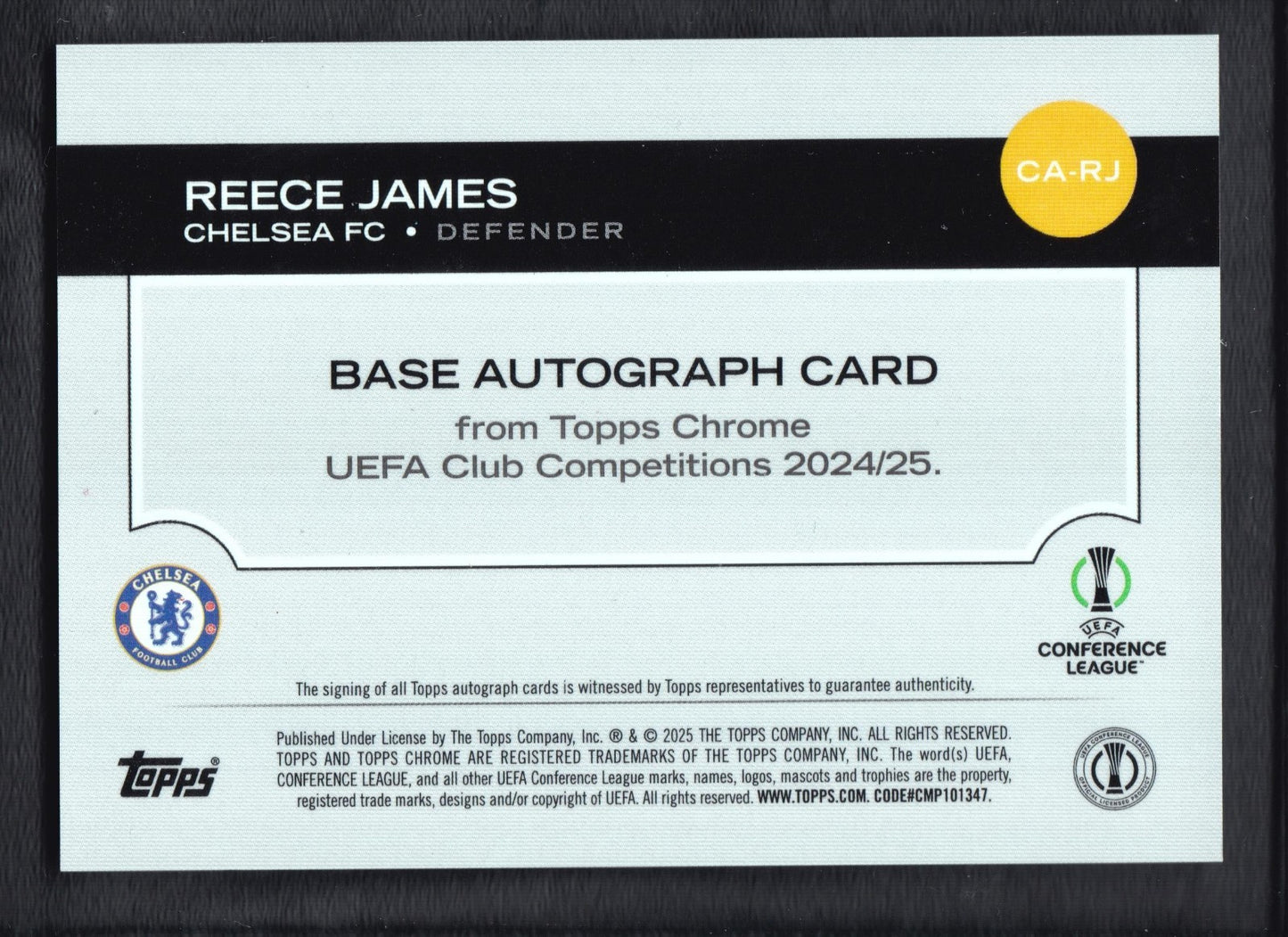 2025 REECE JAMES 037/199 AUTO TOPPS CHROME UEFA CONFERENCE LEAGUE LAVA AQUA