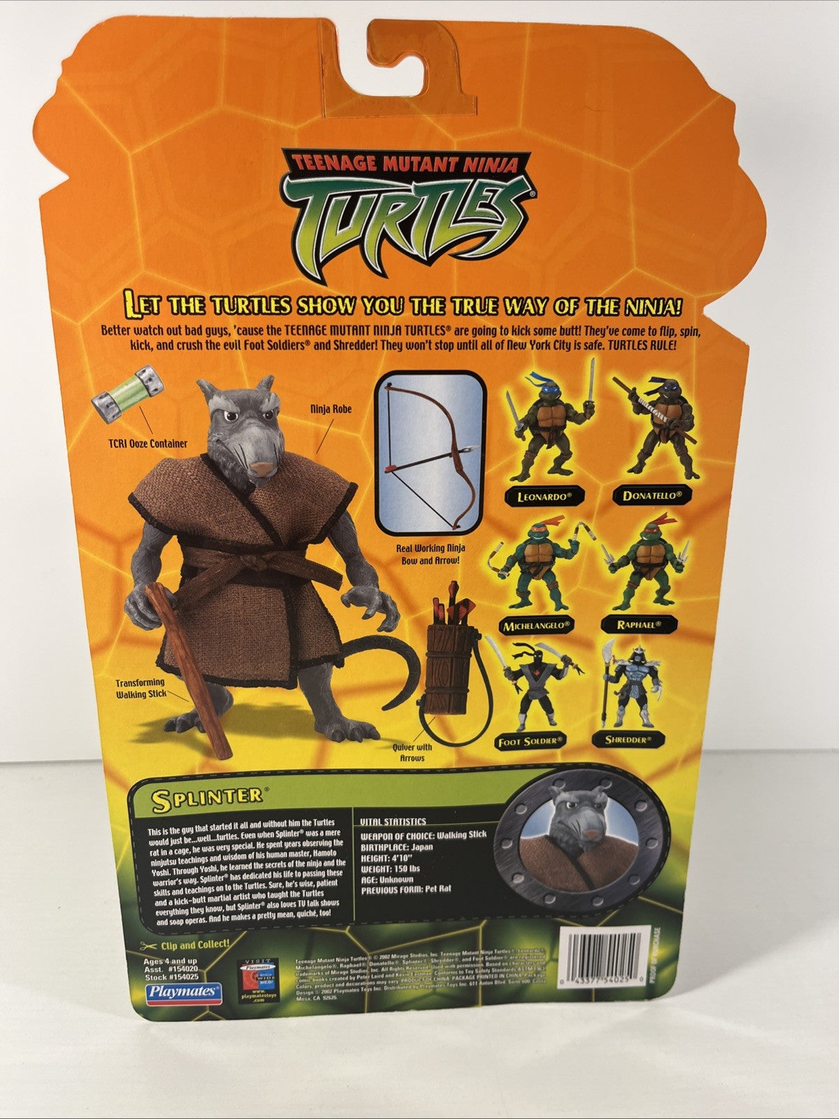 Teenage Mutant Ninja Turtles Splinter Action Figure Sealed 2002 TMNT