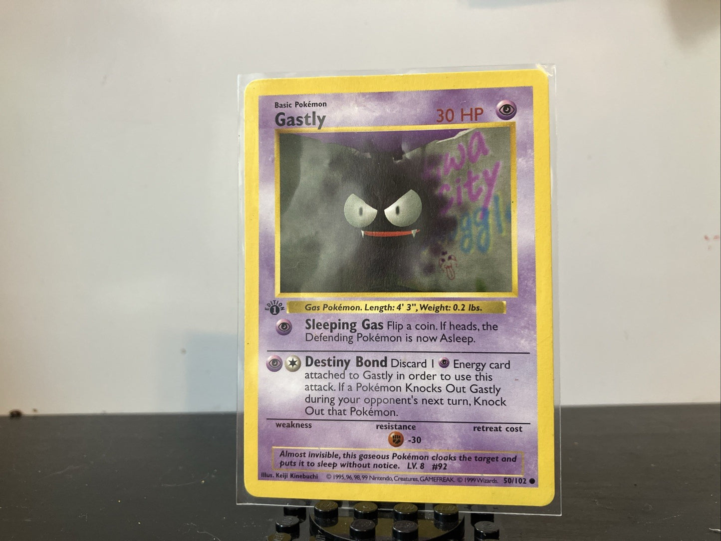 1st Edition Shadowless Gastly 50/102 Pokemon TCG Base Set 1999 LP To Mint