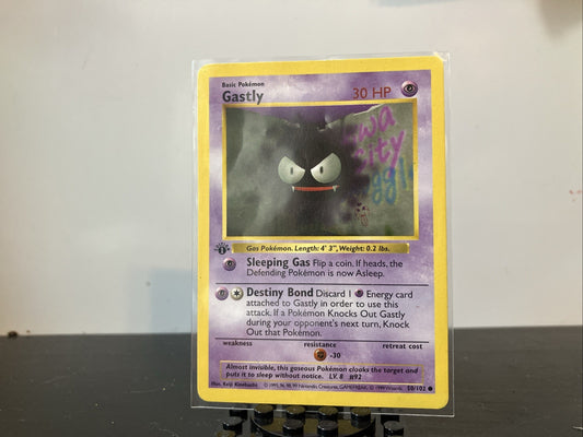 1st Edition Shadowless Gastly 50/102 Pokemon TCG Base Set 1999 LP To Mint
