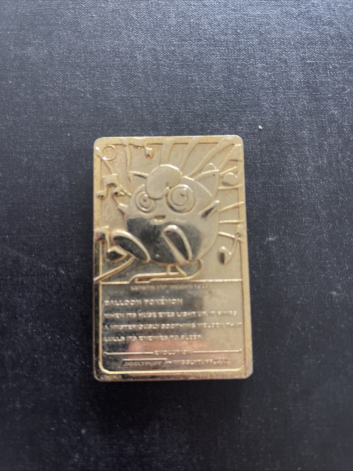 Pokemon Jigglypuff Trading Card Bar 23K Gold Plated 1999 Burger King Nintendo.