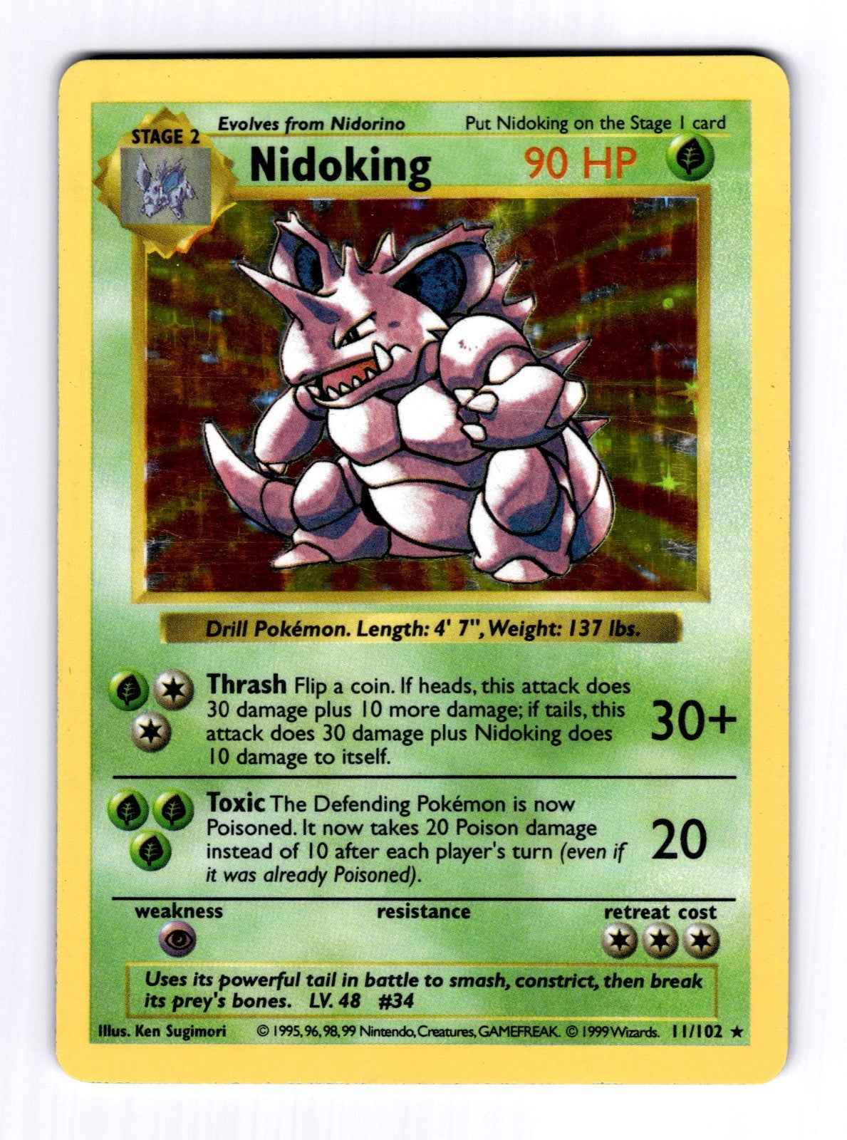 Nidoking Base Set (Shadowless) #011 (1998) Holo HP Pokemon