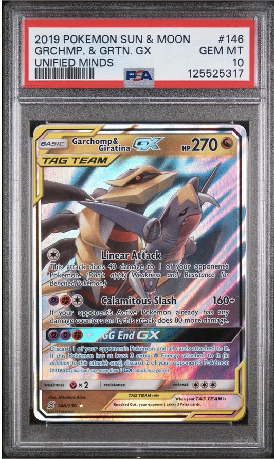 Pokémon TCG Garchomp & Giratina GX Full Art Holo Card PSA 10