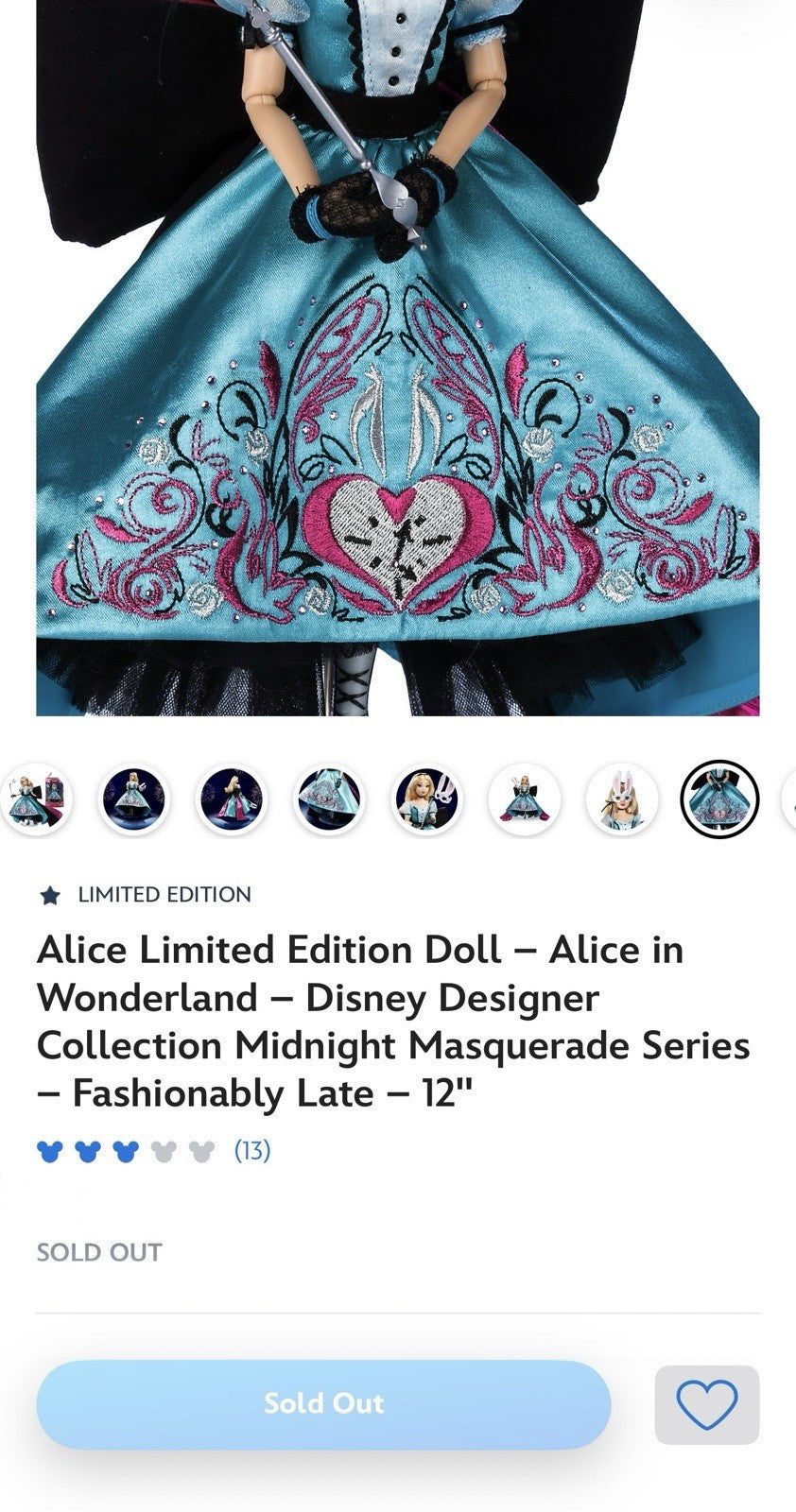 Alice Limited Edition Doll  Disney Designer Midnight Masquerade Series LE /4000