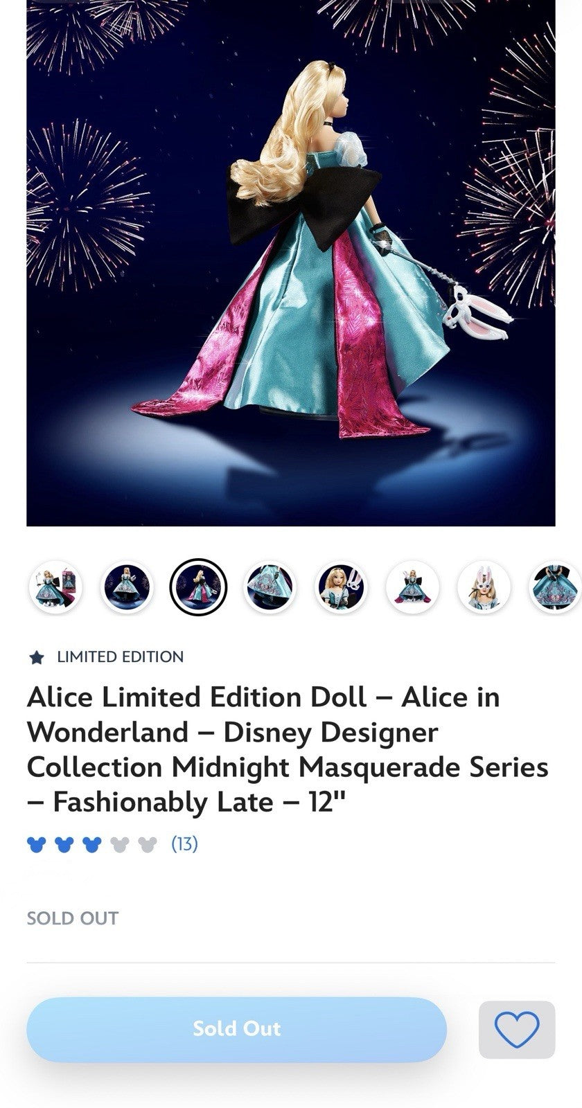 Alice Limited Edition Doll  Disney Designer Midnight Masquerade Series LE /4000