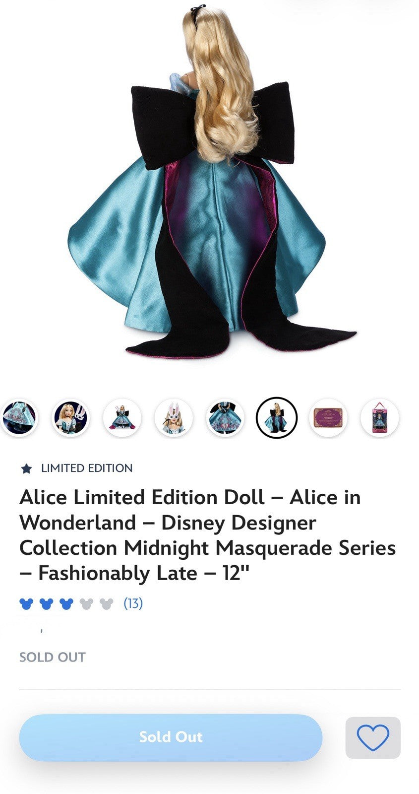 Alice Limited Edition Doll  Disney Designer Midnight Masquerade Series LE /4000