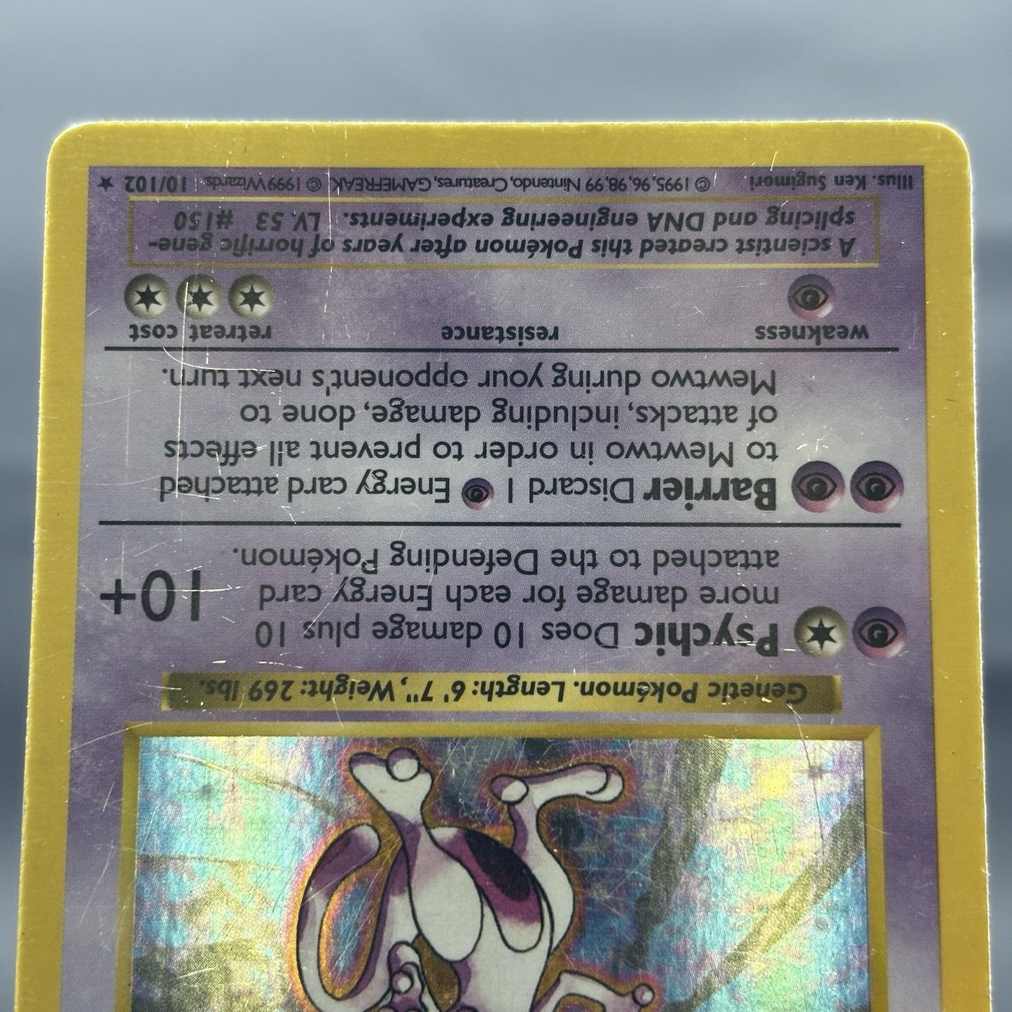 Mewtwo 10/102 Shadowless Base Set Holo Rare Pokemon Card TCG Vintage 1999 DMG