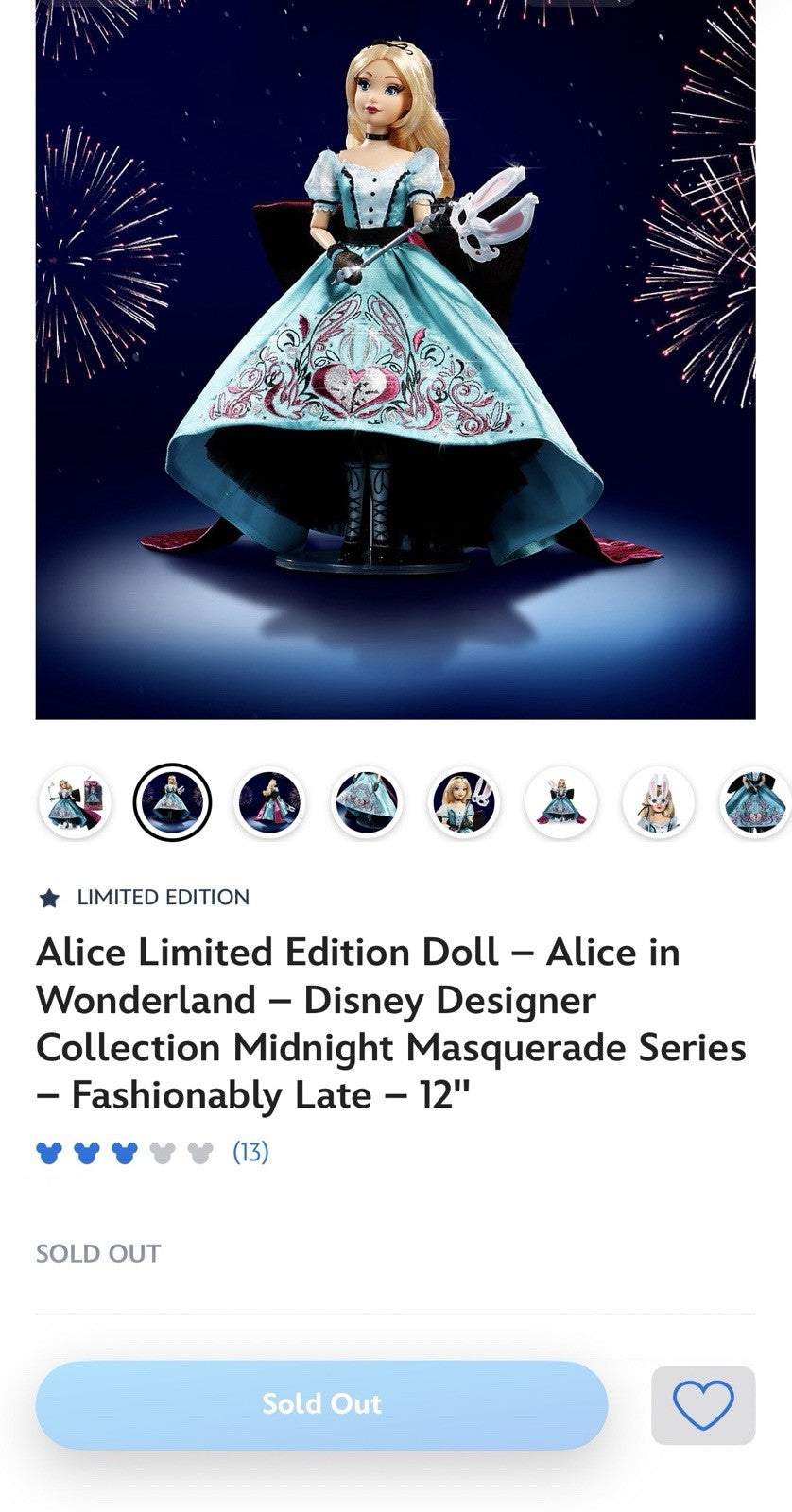 Alice Limited Edition Doll  Disney Designer Midnight Masquerade Series LE /4000