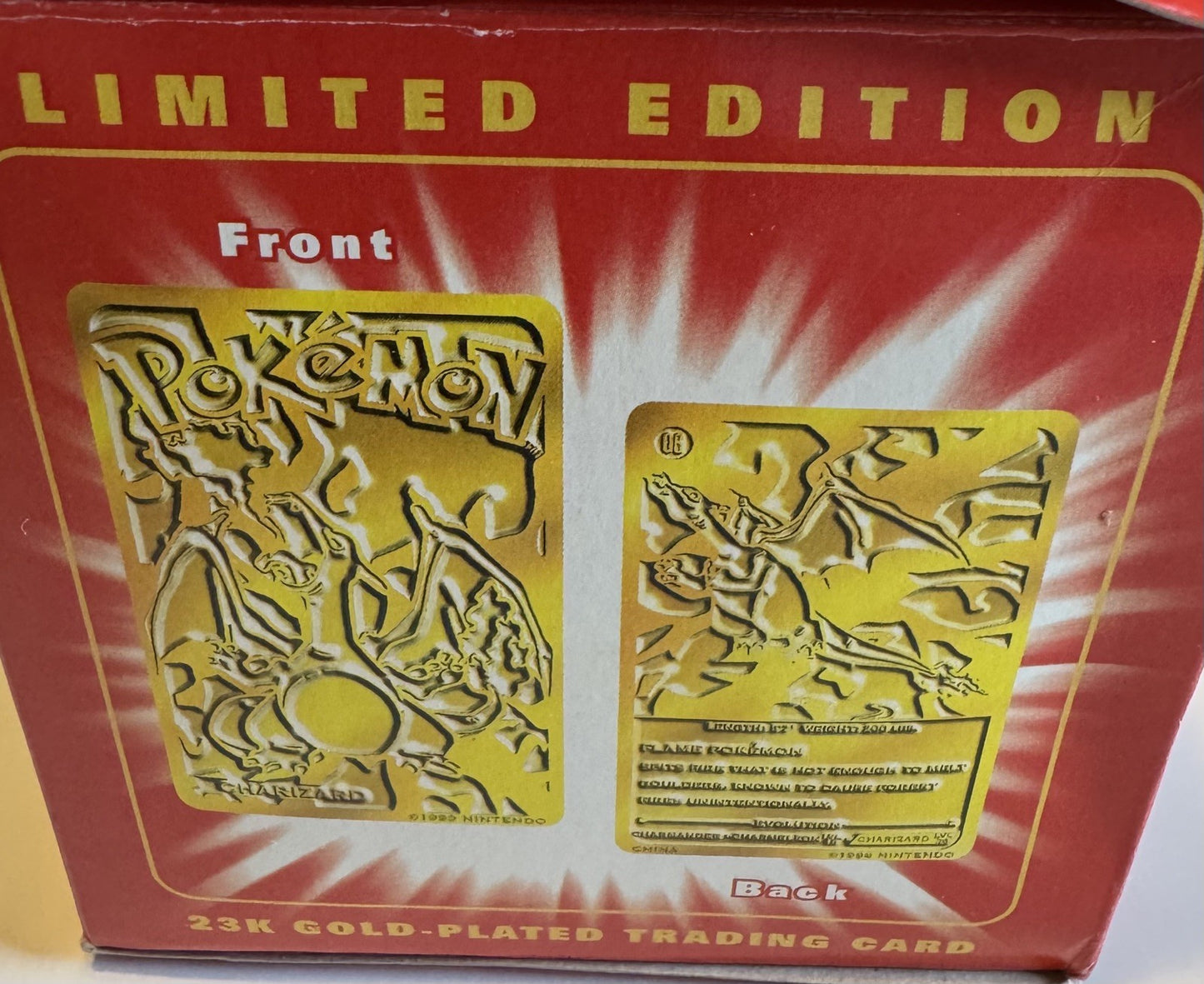23K Gold Plated CHARIZARD Trading Card 1999 Burger King Pokemon Ball