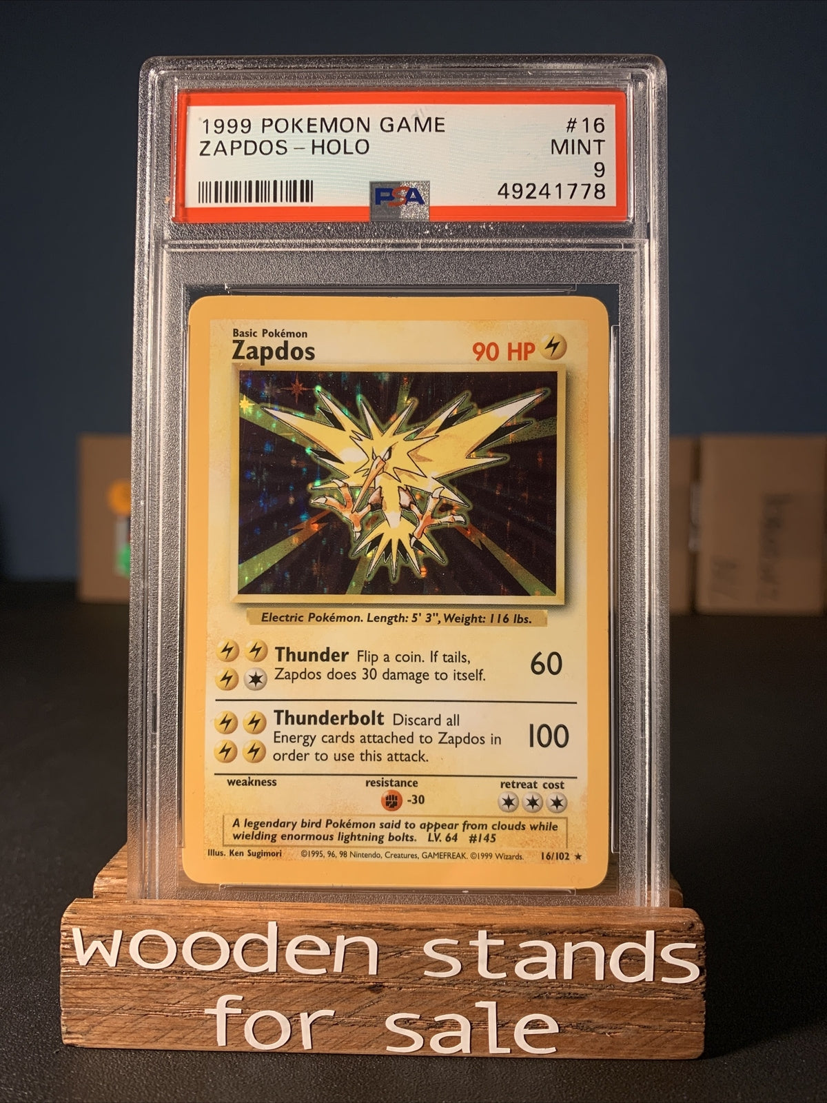 PSA 9 MINT Zapdos 16/102 Base Set Holo Pokemon Trading Card