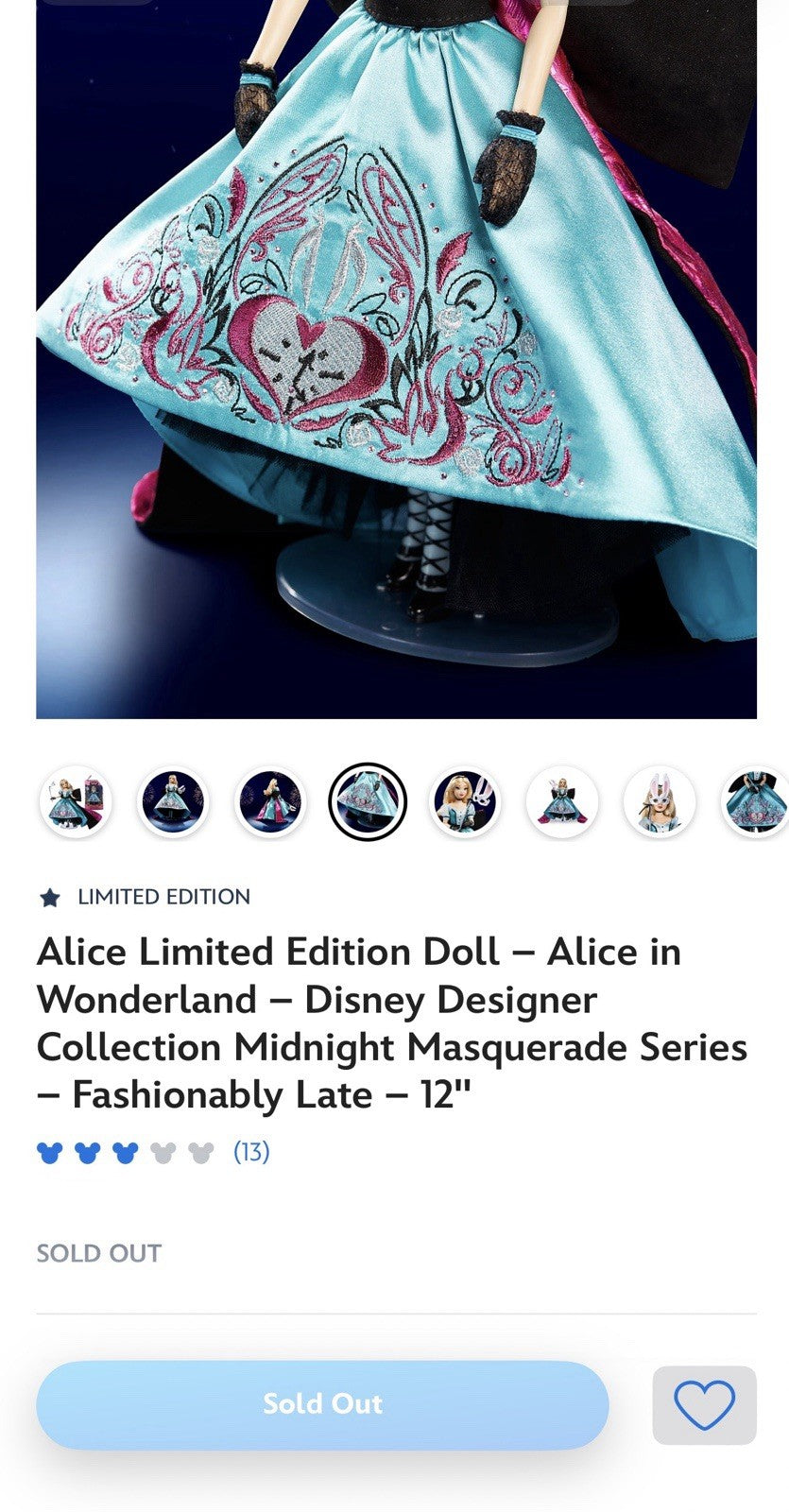 Alice Limited Edition Doll  Disney Designer Midnight Masquerade Series LE /4000