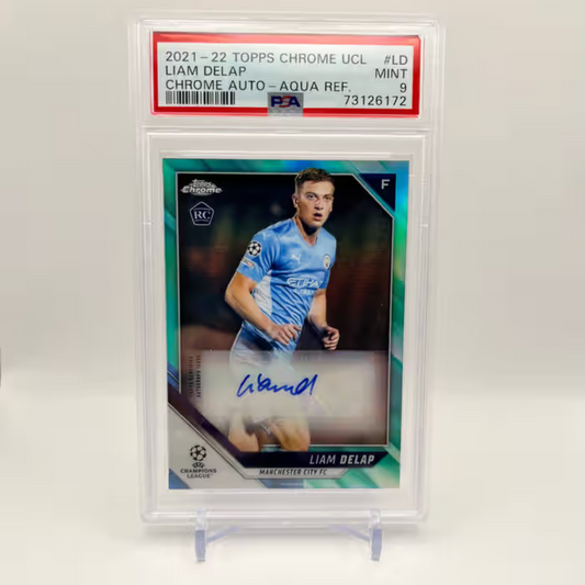 2021 Topps Chrome UCL Liam Delap RC Rookie Card Auto Aqua /199 PSA 9 Mint