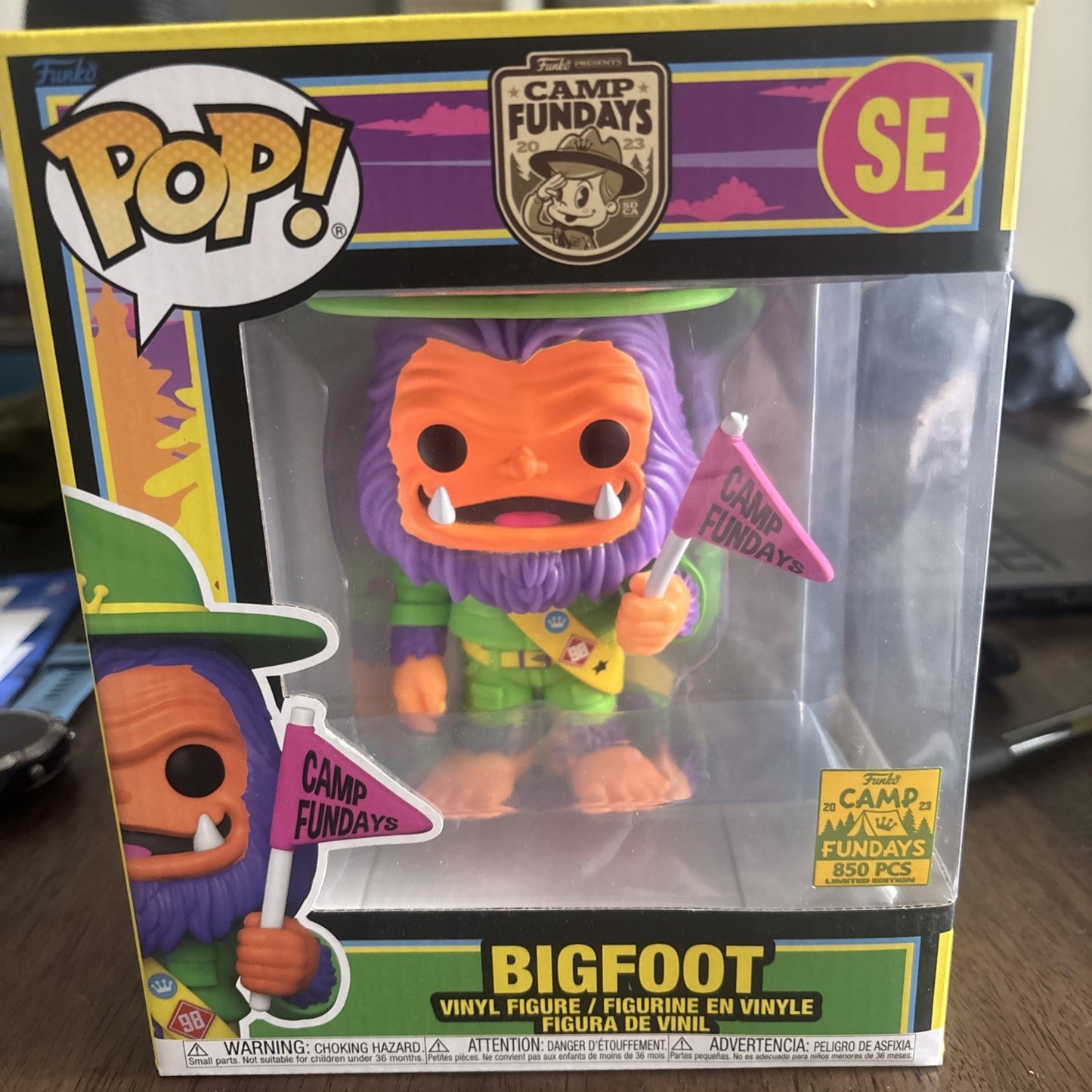 Funko Pop Camp Fundays SDCC 2023 Blacklight Bigfoot 6" LE 850 Orange Face