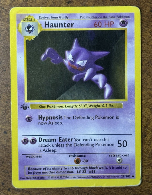 1999 Pokemon Base Set Haunter 1st Edition Shadowless 29/102 English Non Holo