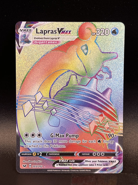 Pokemon TCG Lapras VMAX - Sword & Shield 203/202 Rainbow Secret Rare Full Art...