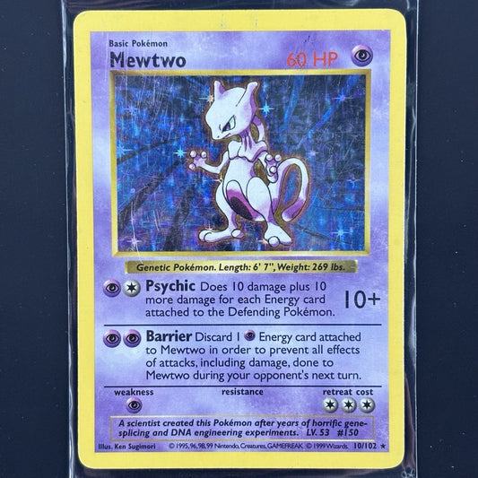 Mewtwo 10/102 Shadowless Base Set Holo Rare Pokemon Card TCG Vintage 1999 DMG