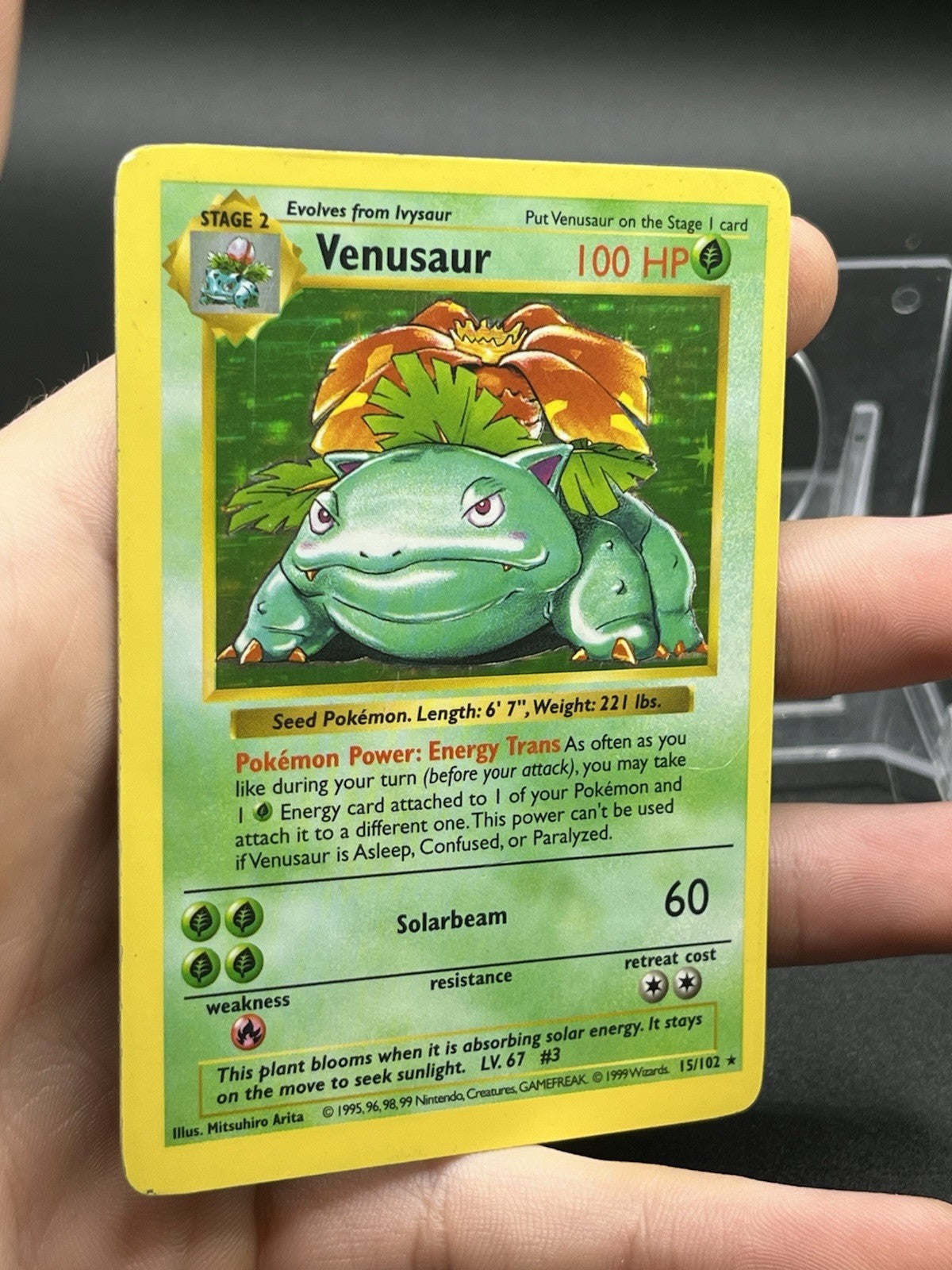 Venusaur 15/102 Shadowless Base Set 1999 Holo Vintage Pokemon WOTC