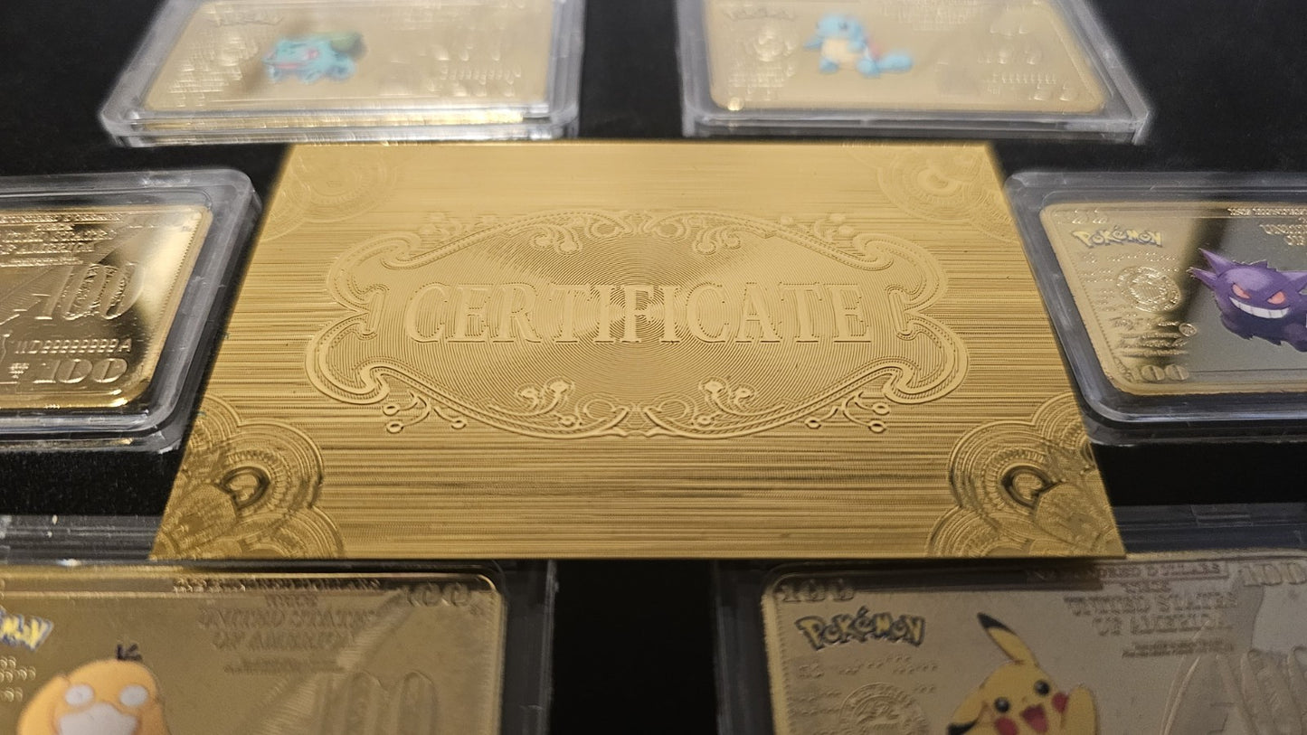 Pokemon 7 Pieces Gold Dollar 1oz Bullion Bar Set (Gold Plated) with Case