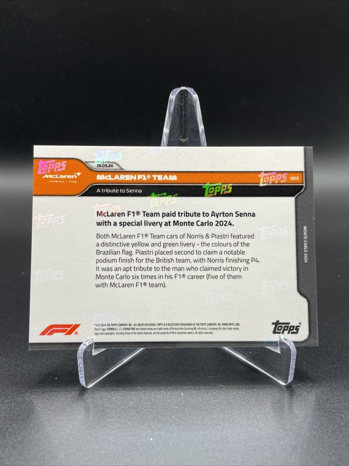 2024 Topps NOW Formula 1 F1 Mclaren A Tribute To Senna