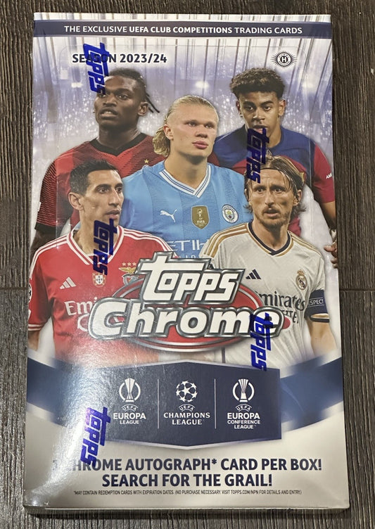 2023/24 Topps Chrome UEFA Club Soccer Factory Sealed Hobby Box Lamine Yamal