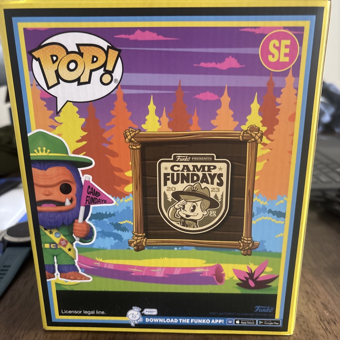 Funko Pop Camp Fundays SDCC 2023 Blacklight Bigfoot 6" LE 850 Orange Face