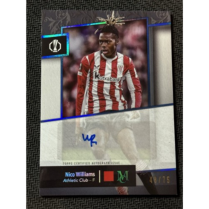 Front of Nico Williams Blue Sapphire Refractor Auto /75 trading card