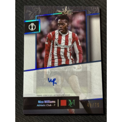 Front of Nico Williams Blue Sapphire Refractor Auto /75 trading card