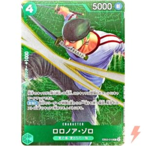 Roronoa Zoro EB02-019 R Standard Battle Prize Japanese ONE PIECE Card Game card front with green map background