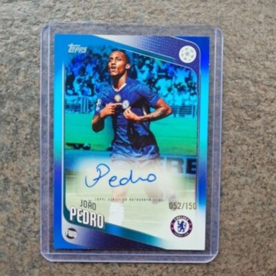 Topps UEFA Club Competitions Joao Pedro Chelsea FC certified autograph card serial numbered 052/150, 2025-26 release