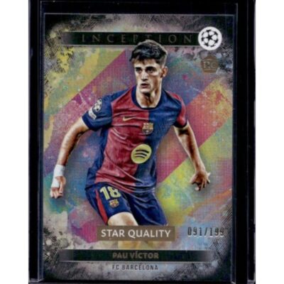 Pau Victor Barcelona Rookie 2024-25 Topps Inception UEFA CC card, FC Barcelona RC, serial numbered 091/199, Star Quality design